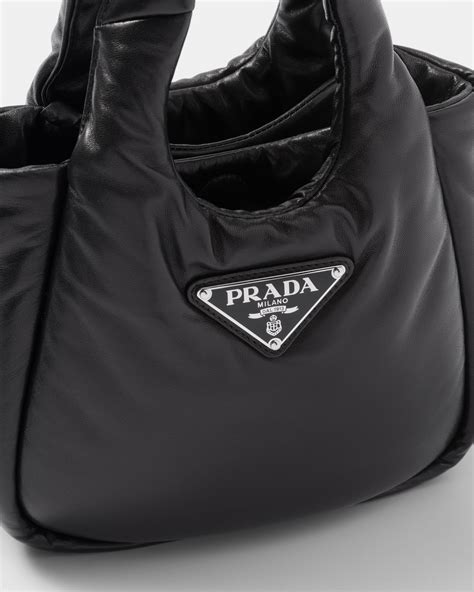 prada small nappa bag|Prada soft padded shoulder bag.